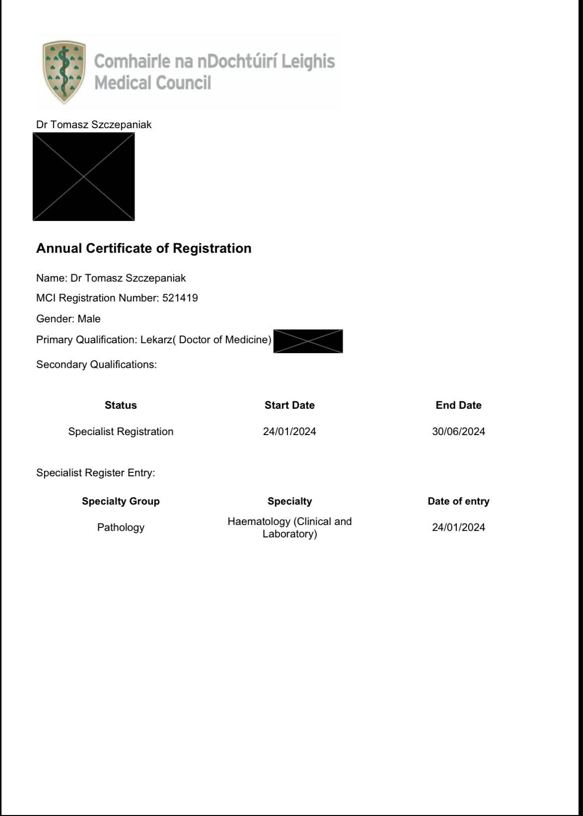 Specialist Registration